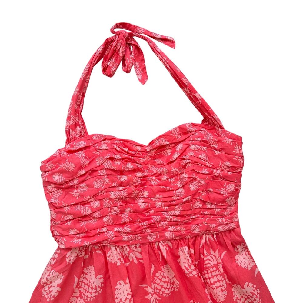 Tommy Bahama Coral Pink Pineapple Silk Lined Halter Dress 12 Ruched Midi EUC - Picture 5 of 9